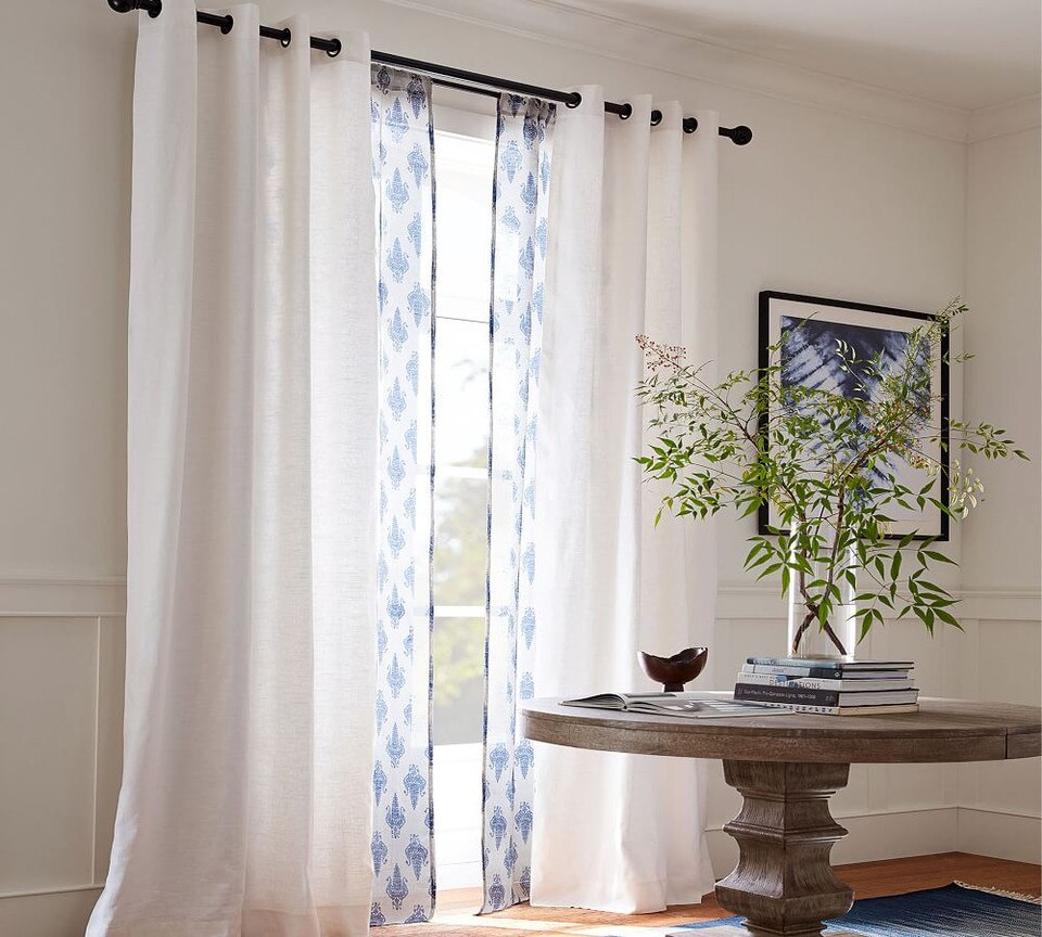Emery Linen/Cotton Grommet Blackout Curtain - White | Pottery Barn